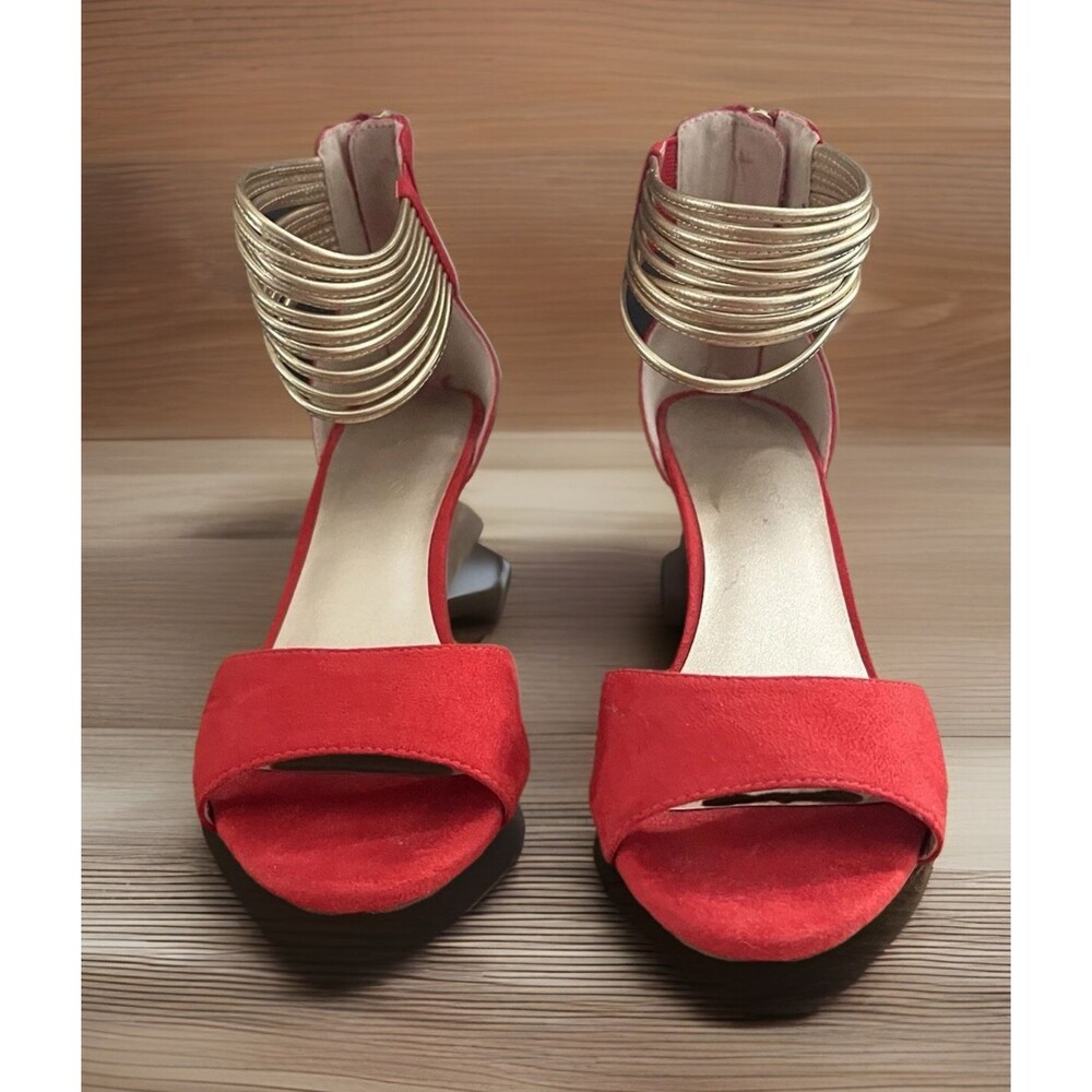 Aerosoles Glamour Girl Faux Suede Dressy Pump Heels Red Gold Size 6.5M